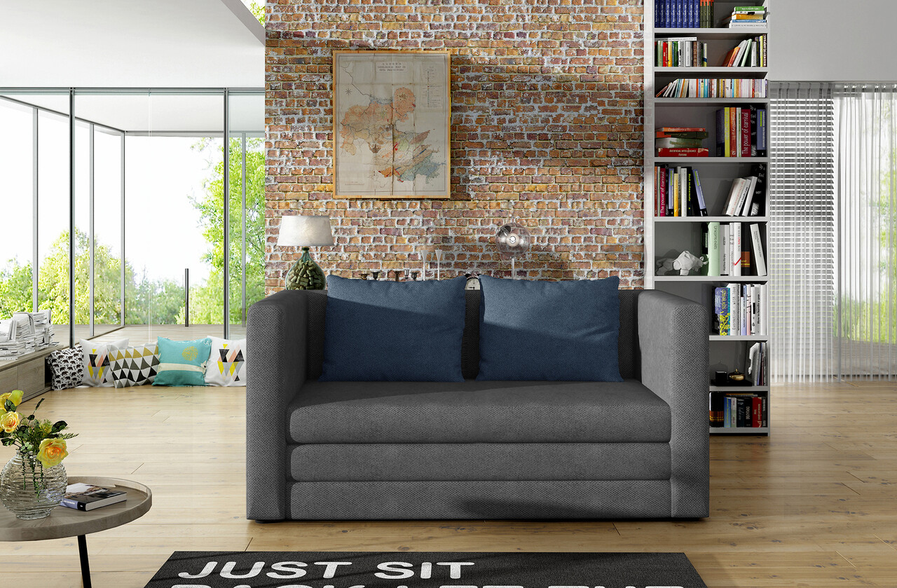 Canapea extensibila 2 locuri, ELTAP, Neva, 132x70x62 cm, lemn/poliester, gri inchis/albastru - imagine 6
